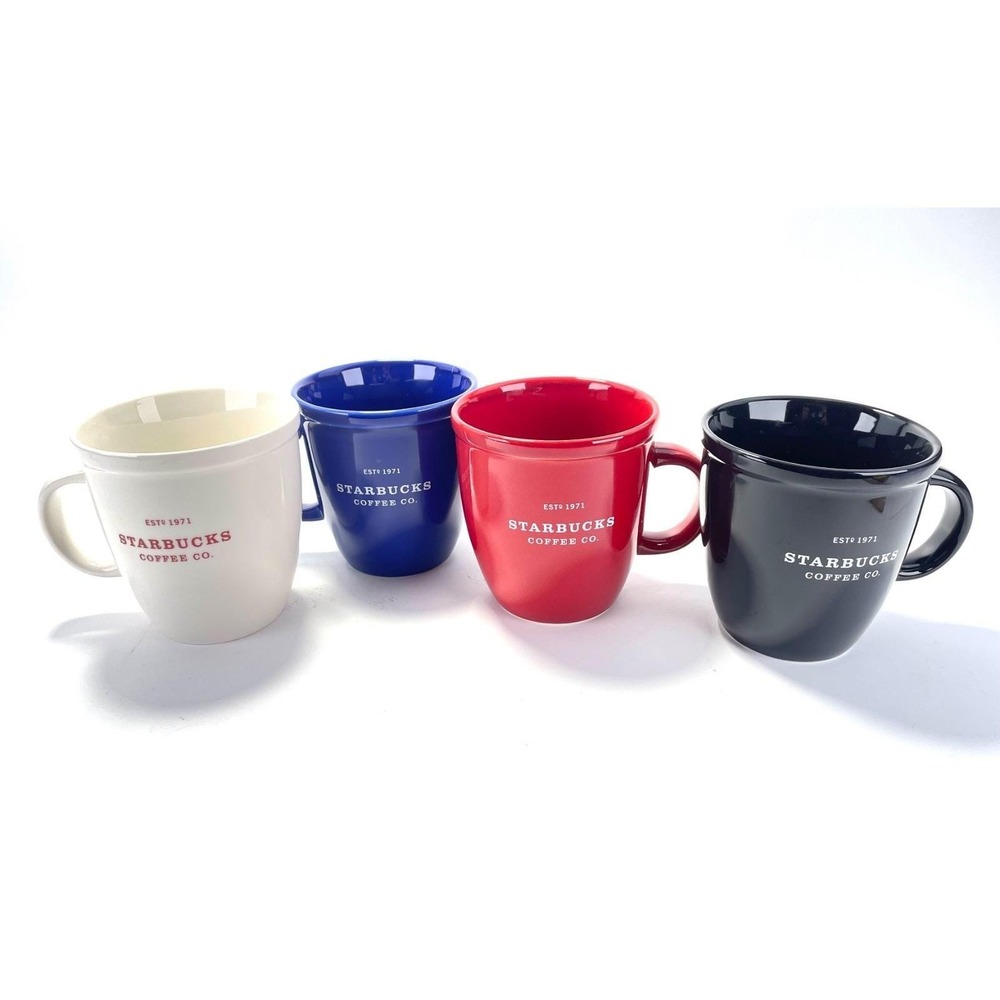 Starbucks Barista Mug Set 4 Red White Blue Black 2002 15oz EST 1971
